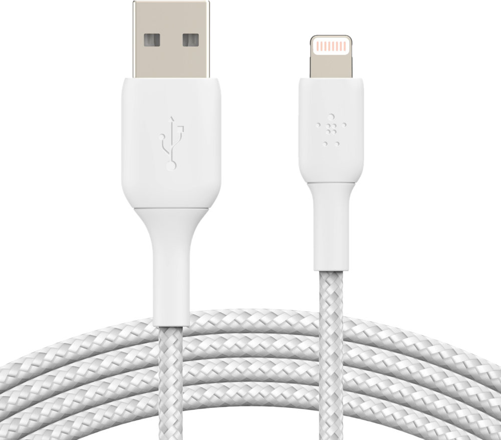 Кабель USB-A - Lightning (2 м), нейлон, белый