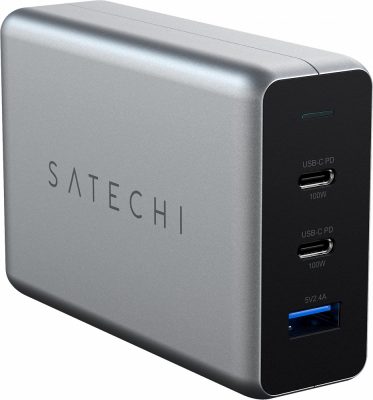 Сетевое зарядное устройство Compact Charger 2хUSB-C 100Вт + USB-A 12 Вт, GaN Power, серый